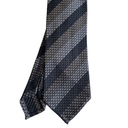 Regimental Silk Grenadine Tie - Untipped - Navy Blue/Grey/Brown