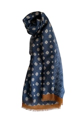 Floral Printed Wool Scarf - Blue/Brown