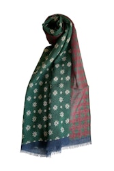 Floral Printed Wool Scarf - Dark Green/Burgundy