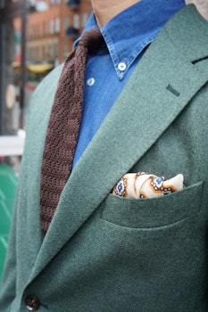 Medallion Wool/Silk Pocket Square - Beige/Brown/Orange