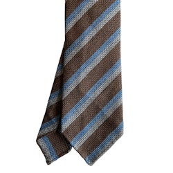 Regimental Textured Wool/Silk Tie - Untipped - Light Brown/Light Blue/White
