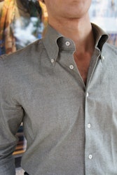 Solid Brushed Cotton Shirt - Button Down - Olive Green