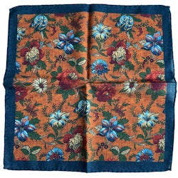 Autumn Floral Wool Pocket Square - Orange/Navy Blue