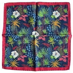 Floral Wool Pocket Square - Navy Blue/Burgundy/Green