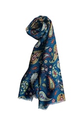Paisley Printed Wool Scarf - Mid Navy Blue