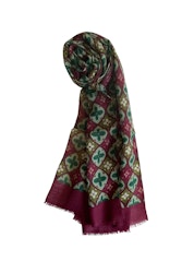 Medallion Printed Wool Scarf - Burgundy