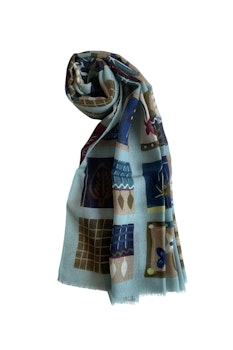 Multi Printed Wool Scarf - Turquoise