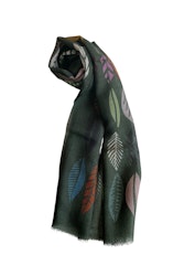 Leaf Printed Wool Scarf - Green