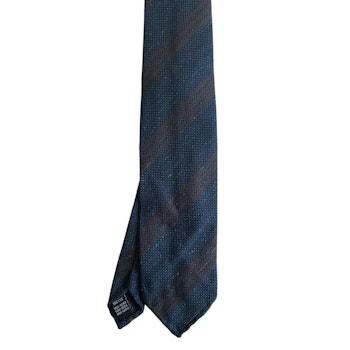 Regimental Shantung Tie - Untipped - Navy Blue/Brown