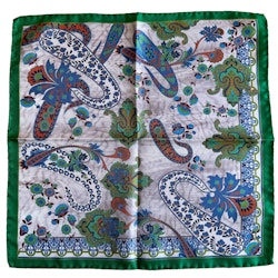 Oriental Paisley Silk Pocket Square - Green/Beige/Blue