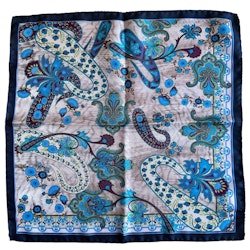 Oriental Paisley Silk Pocket Square - Navy Blue/Beige/Green