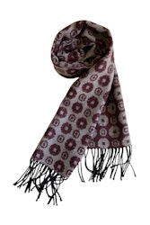 Medallion Wool Scarf - Burgundy/Grey