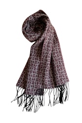 Patterned Wool Scarf - Burgundy/Grey
