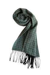 Patterned Wool Scarf - Green/Grey