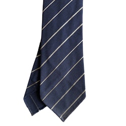 Regimental Light Wool/Linen Tie - Untipped - Navy Blue/Cream