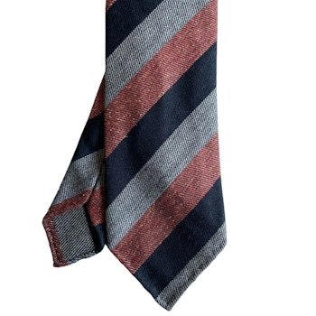 Regimental Wool/Silk Tie - Untipped - Orange/Navy Blue/Grey