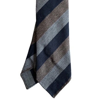 Regimental Wool/Silk Tie - Untipped - Brown/Navy Blue/Grey