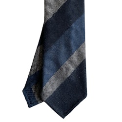 Wide Striped Wool Tie - Untipped - Navy Blue/Mid Blue/Beige