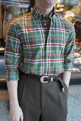 Rutig Flanellskjorta - Button Down - Olivgrön/Mörkröd/Senap/Vit
