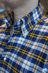 Rutig Flanellskjorta - Button Down - Mörkblå/Gul/Brun/Vit