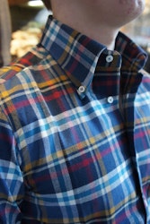 Rutig Flanellskjorta - Button Down - Marinblå/Senap/Rost/Turkos/Vit