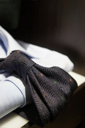Floral Textured Garza Silk Tie - Untipped - Navy Blue/Orange/Green