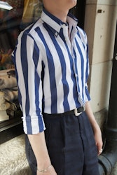 Striped Poplin Shirt - Navy/White
