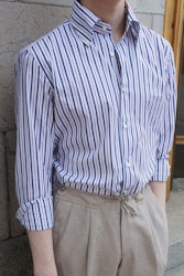 Striped Poplin Shirt - White/Burgundy/Light Blue