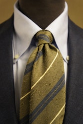 Regimental Shantung Tie - Untipped - Olive Green/Navy Blue/White