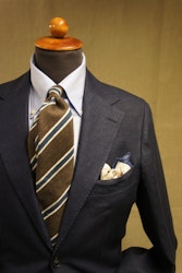 Regimental Shantung Tie - Untipped - Brown/Navy Blue/White