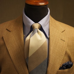 Blockstripe Cotton/Silk Tie - Sand Beige/Brown/Navy Blue