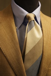 Blockstripe Cotton/Silk Tie - Sand Beige/Brown/Navy Blue
