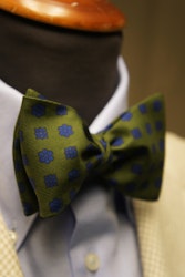 Floral Handprinted Silk Bow Tie - Green/Blue