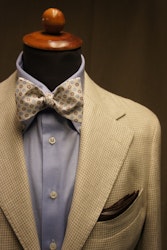 Floral Hand Printed Silk Bow Tie - White/Brown/Blue