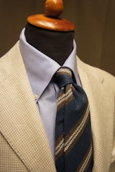 Regimental Shantung Tie - Untipped - Light Navy Blue/Brown/Beige