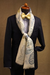 Paisley Cotton/Linen Scarf - Cream White/Blue/Yellow