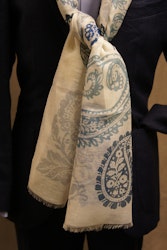 Paisley Cotton/Linen Scarf - Cream White/Blue/Yellow