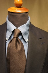Solid/Squares Wool/Silk Tie - Brown