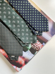 Floral Printed Silk Tie - Navy Blue/Light Green