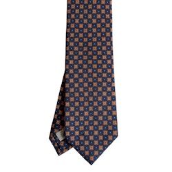 Floral Printed Silk Tie - Navy Blue/Orange