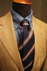 Regimental Shantung Tie - Untipped - Navy Blue/Burgundy/Beige