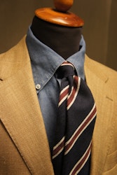Regimental Shantung Tie - Untipped - Navy Blue/Burgundy/Cream