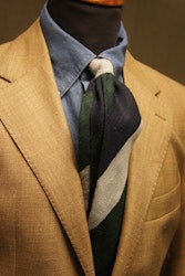 Blockstripe Shantung Tie - Navy Blue/Green/Beige