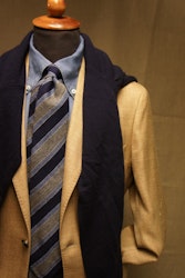 Regimental Cashmere Tie - Untipped - Navy Blue/Grey/Light Blue