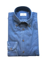 Enfärgad Denimskjorta med Kontrastknappar - Button Down - Blå