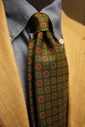 Medallion Ancient Madder Silk Tie - Untipped - Green/Beige/Burgundy