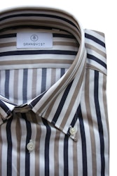 Randig Supertwill Skjorta - Button Down - Vit/Marinblå/Beige