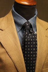 Floral Shantung Tie - Navy Blue/White