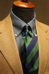 Regimental Repp Silk Tie - Navy Blue/Green
