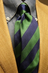 Regimental Repp Silk Tie - Navy Blue/Green